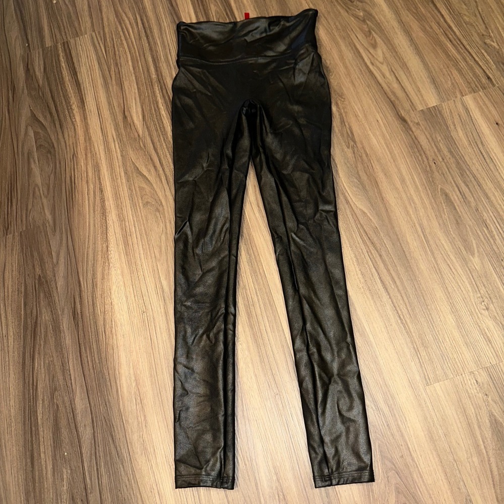 Spanx Faux Leather‎ Leggings Black High Waisted Tummy Control Shaping Slimming S